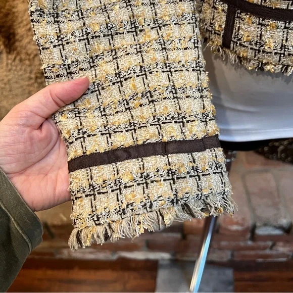 TRUE MEANING brown and cream, Tweed Blazer Jacket - Picture 6 of 6
